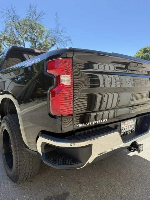 2022 Chevy Silverado rear view after repair with new OEM bumper and tailgate